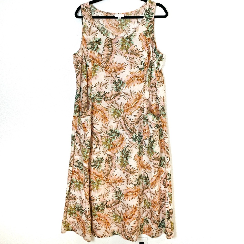 J Jill Love Linen Maxi Dress Women PETITE XL Tropical Floral Sleeveless Pockets